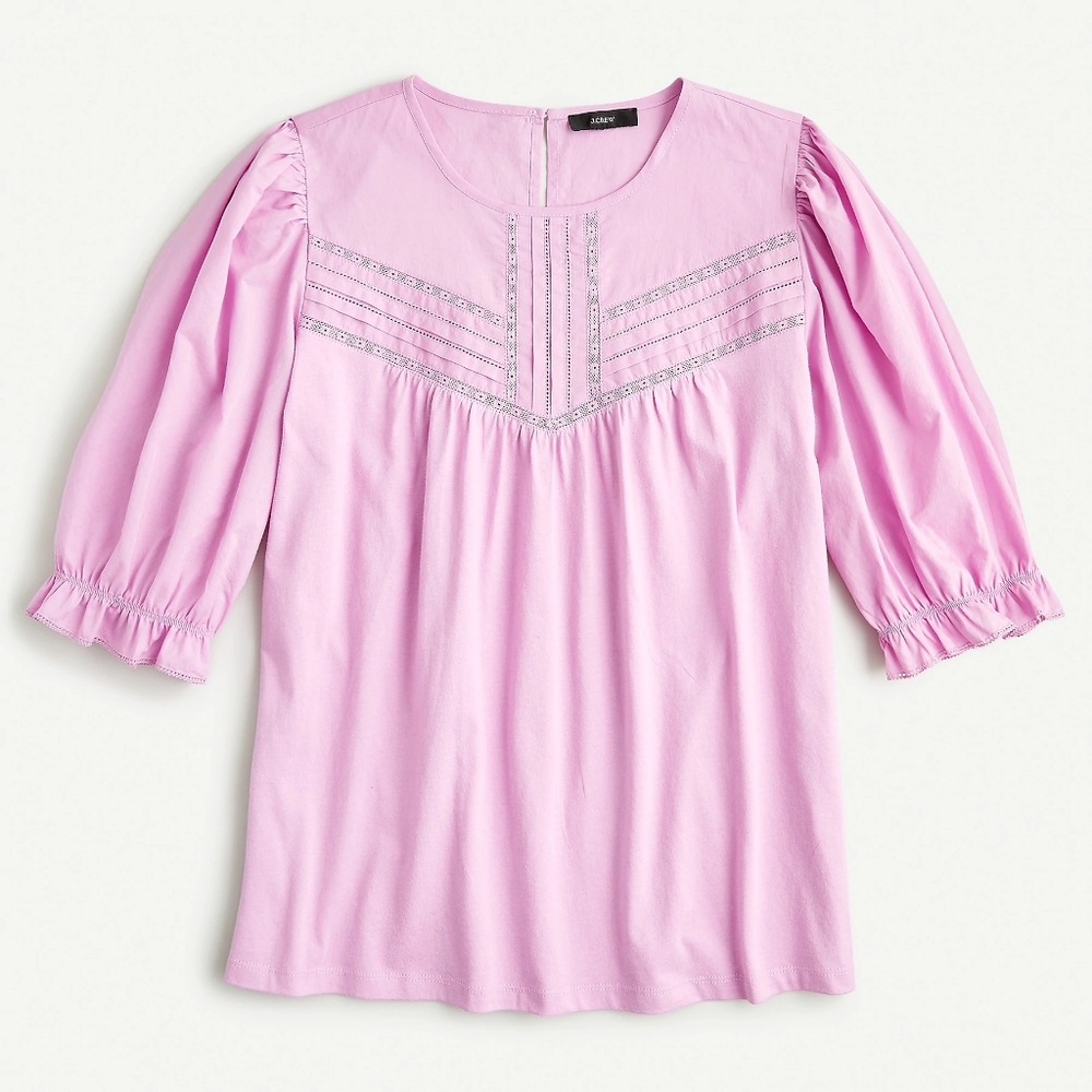 J. Crew Pink Puffed Sleeve Woven Lace Top